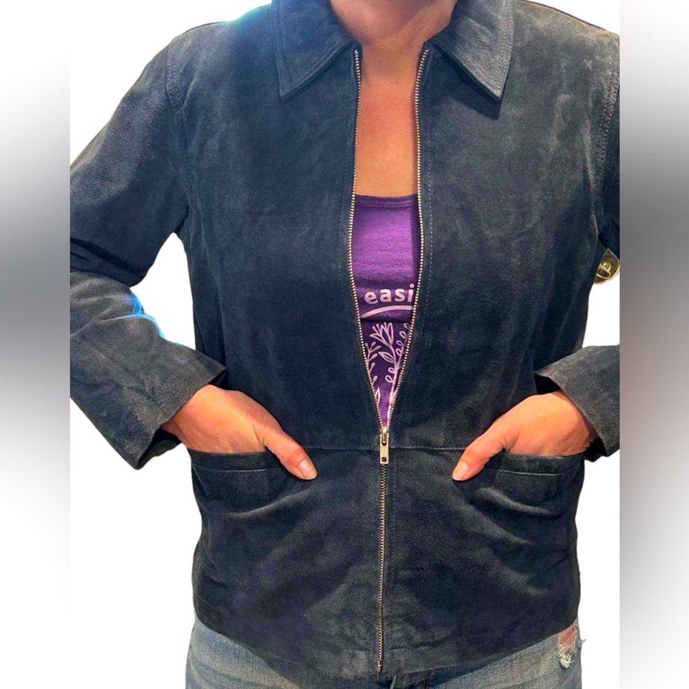 IMPRESSIONS by REM GARSON Vintage Blue Suede Leather Jacket beaded SW Sun XS NWT - Picture 6 of 9